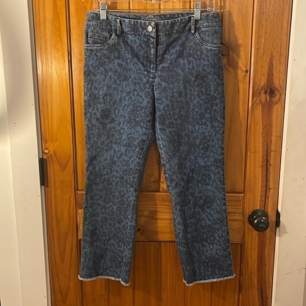 Elliott Lauren Two tone Floral straight leg Cropped Jean 8 Frayed hem